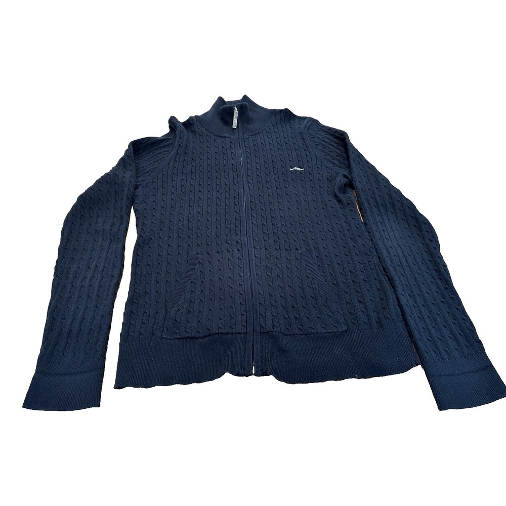 Lauren Ralph Lauren Womens Active Cardigan Sweater Full Zip 100% Cotton Size L